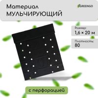 Материал мульчирующий, с перфорацией (4 ряда), 20 ? 1,6 м, плотность 80 г/м?, спанбонд с УФ-стабилизатором, чёрный, Greengo, Эконом 30%