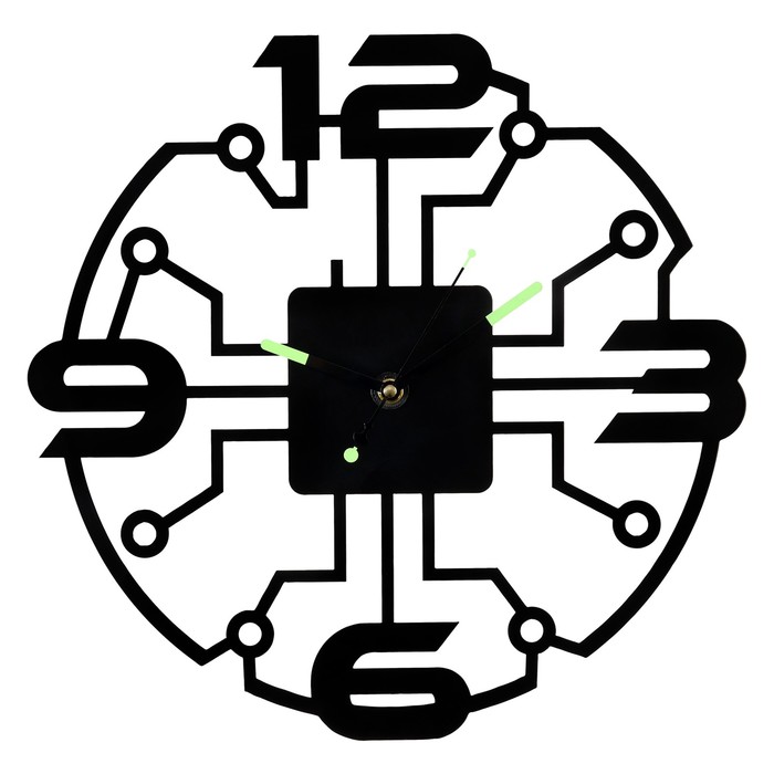 Часы настенные из металла "Микросхема", бесшумные, d-40 см, светящиеся, АА