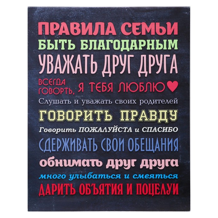 Картина-холст на подрамнике "Правила семьи" 40х50 см