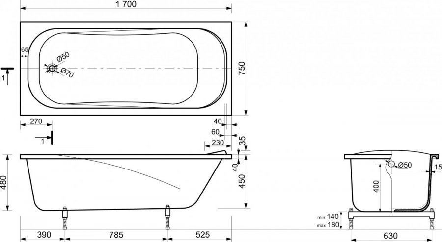 Торцевой экран для ванны Эстет Альфа 75 ФР-00002697 ФОТО