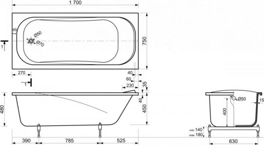Торцевой экран для ванны Эстет Альфа 75 ФР-00002697 схема 2