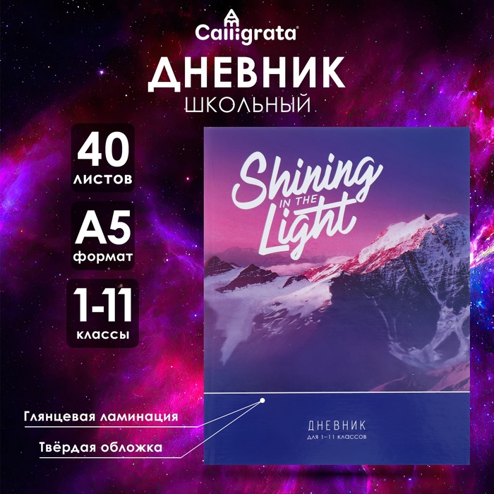 Дневник универсальный для 1-11 классов Shining in the light, твёрдая обложка, глянцевая ламинация, 40 листов