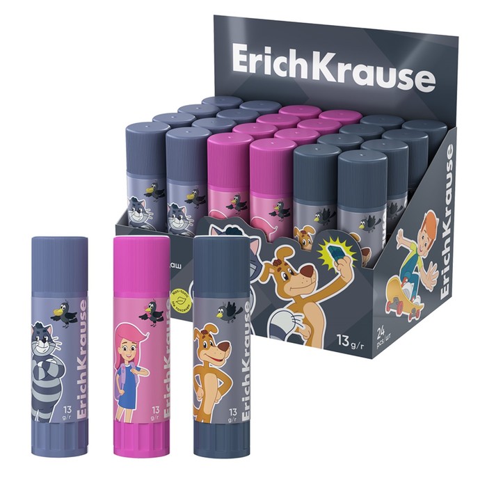 Клей-карандаш 13г ErichKrause EasyStick "Простоквашино" PVP, экономичный расход, микс