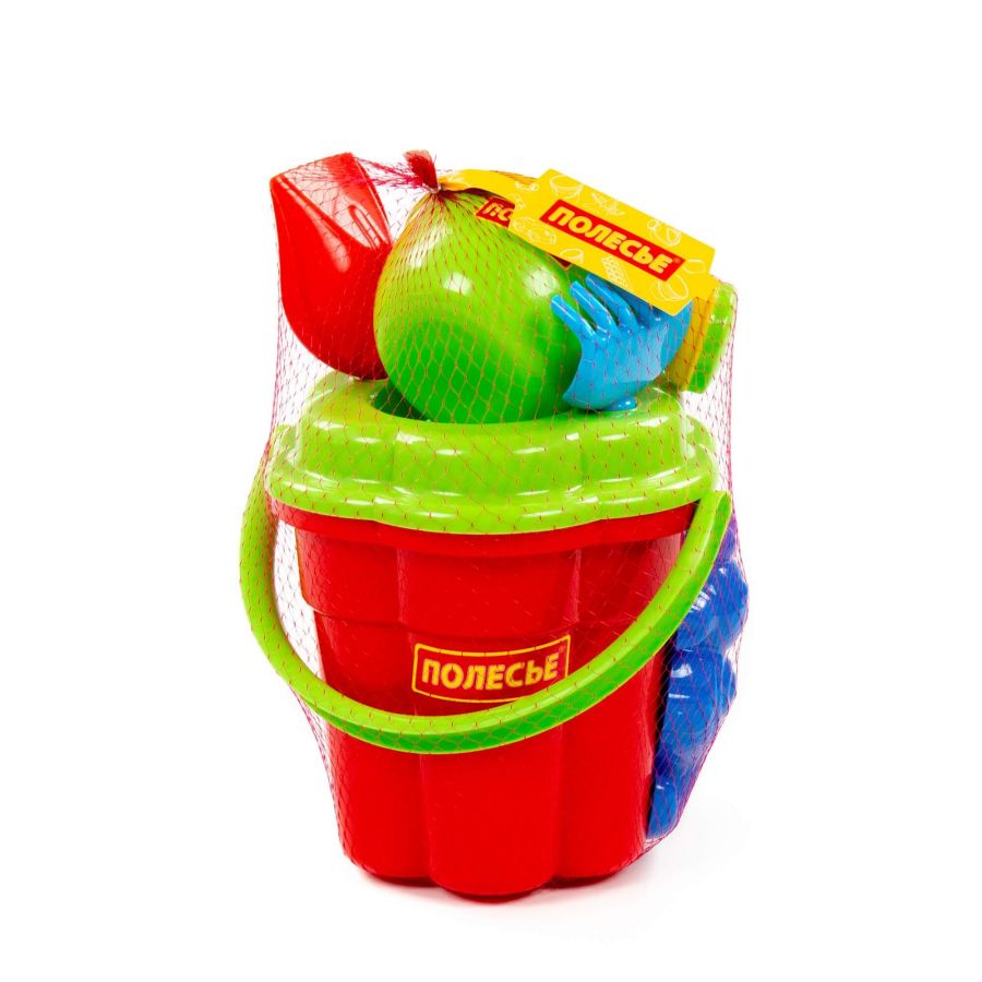 Набор №363: ведро-цветок большое, ситечко-цветок большое, лопатка №5, грабельки №5, формочки (морской конёк + черепаха), лейка малая №4