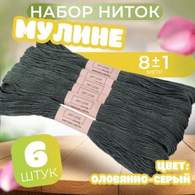 Набор ниток мулине №413, 8 ± 1 м, 6 шт, цвет оловянно-серый