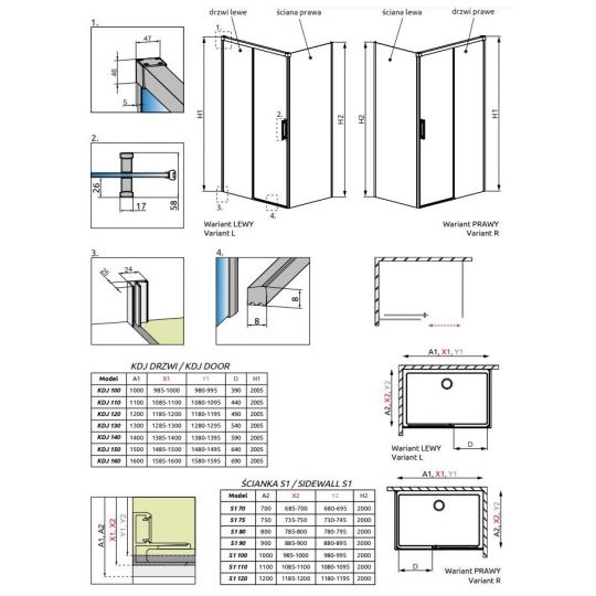 Прямоугольный душевой уголок Radaway Idea KDJ 120х70 см схема 2