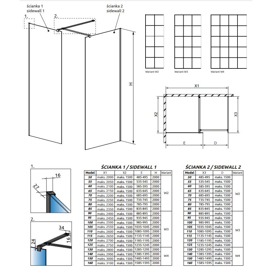 Решетчатая стеклянная душевая перегородка Walk-in Radaway Modo X Black III Factory 100х75 см схема 2