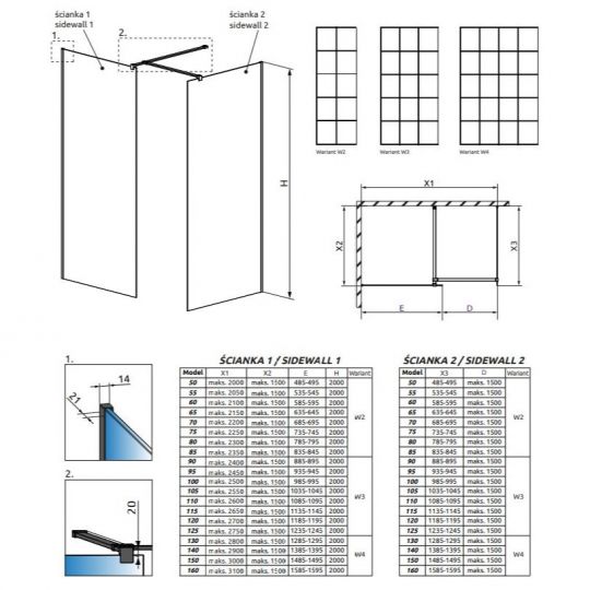 Стеклянная душевая перегородка Walk-in Radaway Modo New Black III Factory решетчатое 65х60 см схема 2