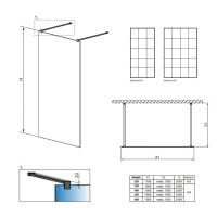 Душевая перегородка Walk-in Radaway Modo New Black I Factory с черной решеткой 160х200 см схема 2