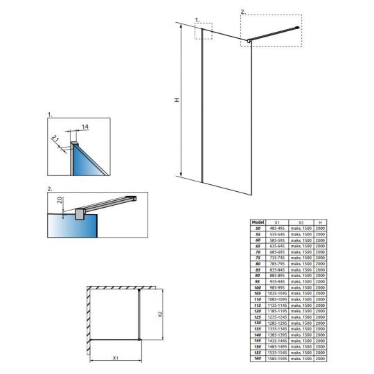 Душевая перегородка в черной раме Walk-in Radaway Modo New Black II Frame с черным профилем 80 х 200 см схема 2