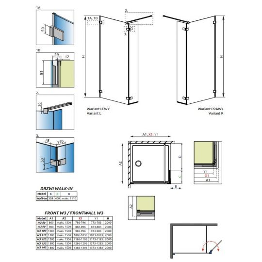 Г-образная душевая перегородка Radaway Arta Walk-in 40х90 см схема 2